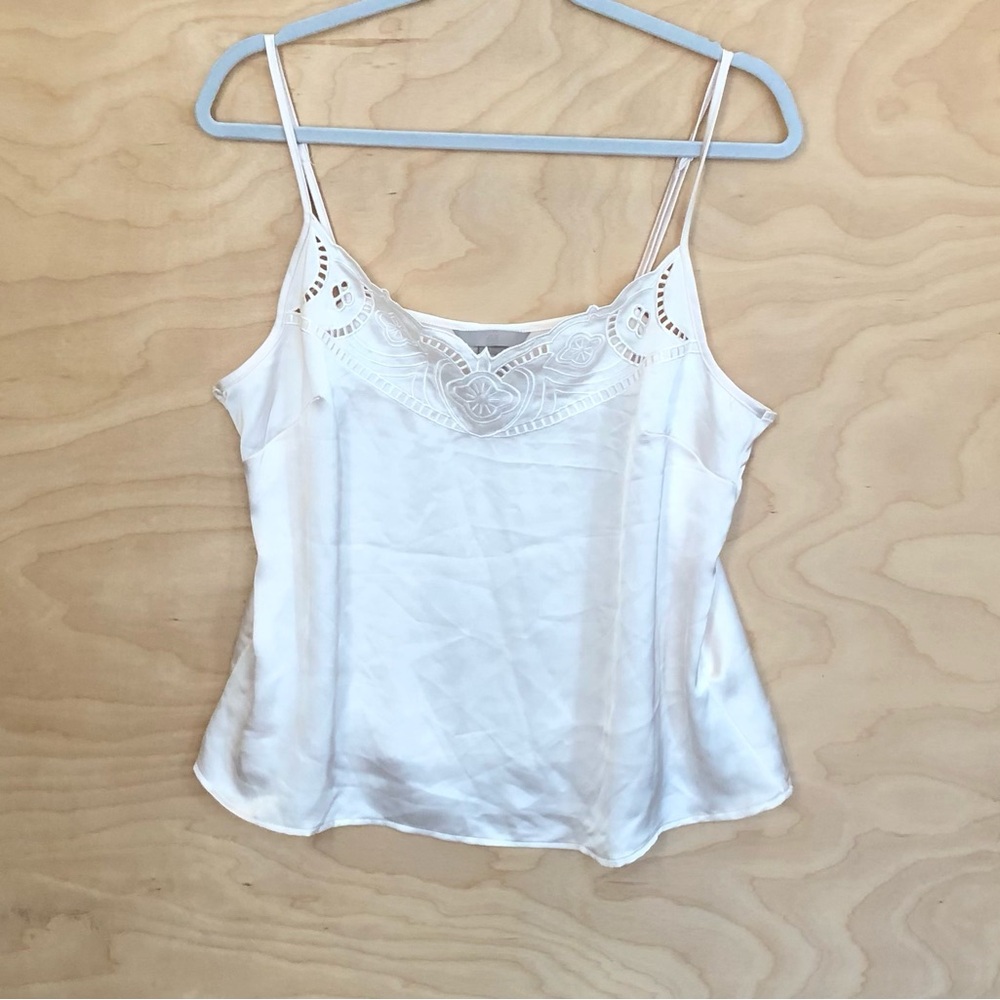 H&M Satin Beige Camisole Top With Lace Trim Womens Size L Delicate Femenine.